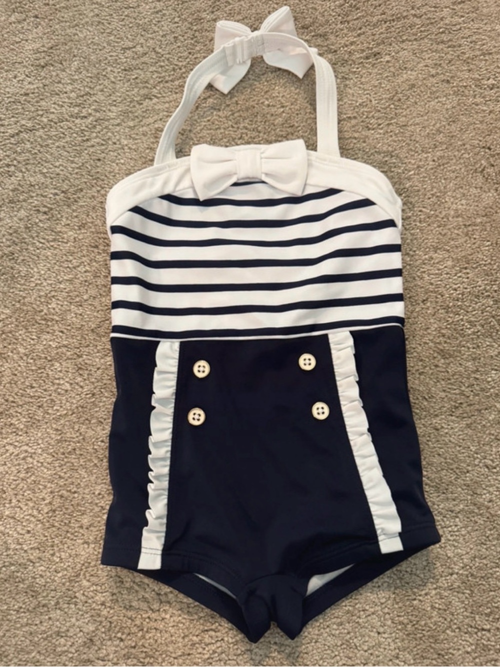 Janie and Jack Navy & White Nautical Girls Halter One-Piece Swimsuit with Bow